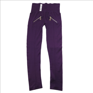 Purple High-Waisted Leggings with Zipper Accents